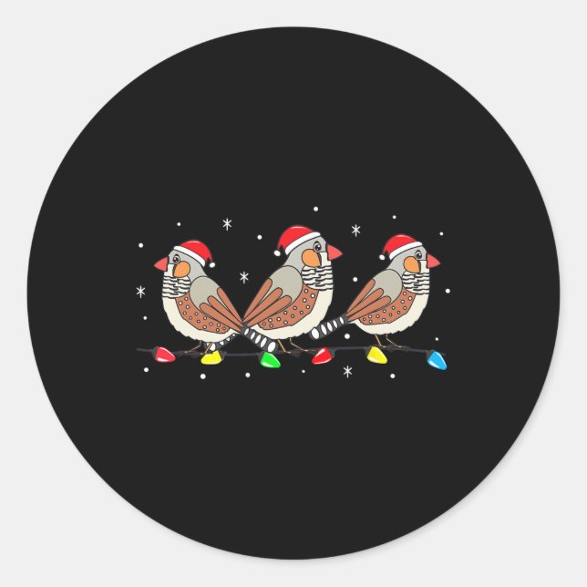 Adesivo Redondo Zebra Finch Pássaro Natal Luzes Engraçadas Pet Xma (Frente)