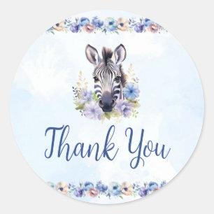 Adesivo Redondo Zebra Floral Azul Obrigado Sticker