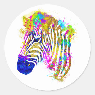 Adesivo Redondo Zebra Gráfica com Manchas de Tinta Aquarela Arco-í