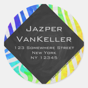 Adesivo Redondo Zebra Monograma Arco-íris e Impressão branco