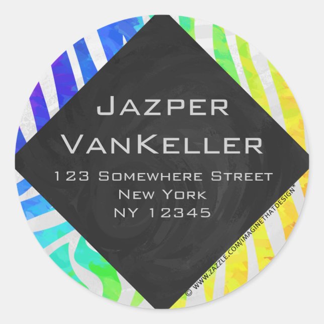 Adesivo Redondo Zebra Monograma Arco-íris e Impressão branco (Frente)