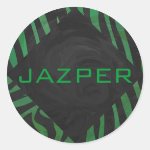 Adesivo Redondo Zebra Monograma Impressão preto e verde