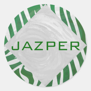 Adesivo Redondo Zebra Monograma Impressão verde e branco