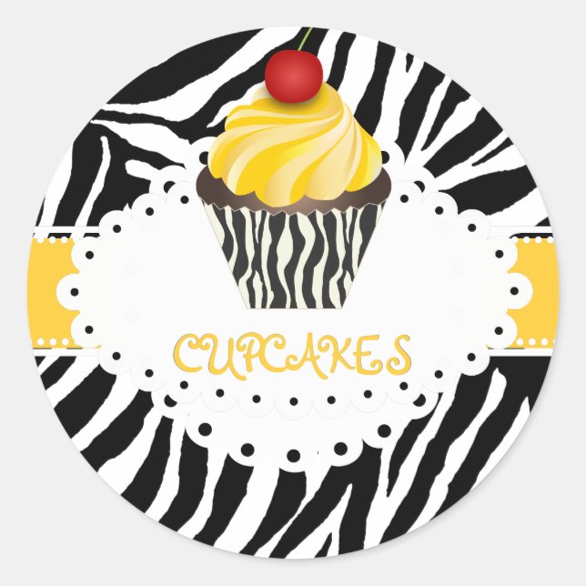 Adesivo Redondo zebra PixDezines+cupcake/cor DIY (Frente)