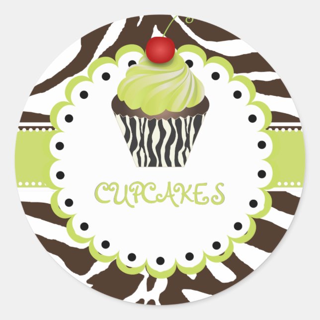Adesivo Redondo zebra PixDezines+cupcake/cor DIY (Frente)