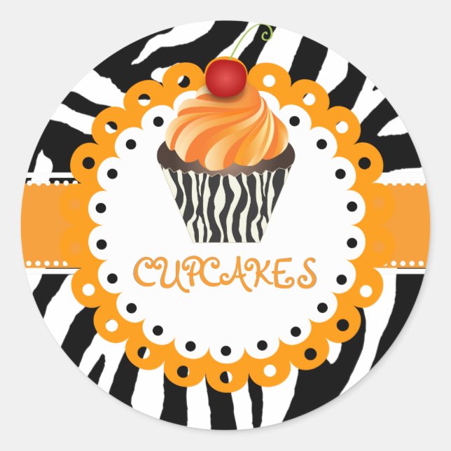 Adesivo Redondo zebra PixDezines+cupcake/cor DIY (Frente)