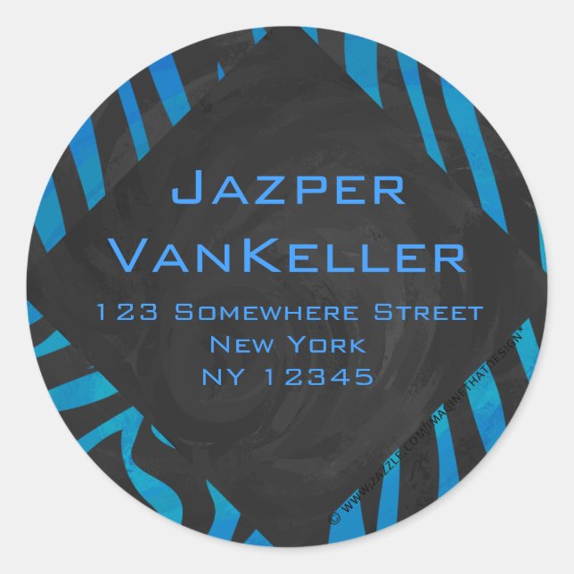 Adesivo Redondo Zebra Preta e Azul com Monograma (Frente)