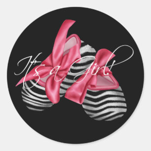 Adesivo Redondo Zebra Rosa Elegante É uma Menina