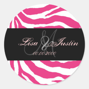 Adesivo Redondo zebra rosa quente, autocolantes monogramas