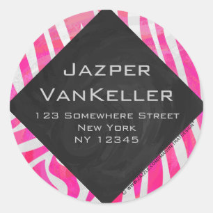 Adesivo Redondo Zebra rosa-quente e branca com monograma