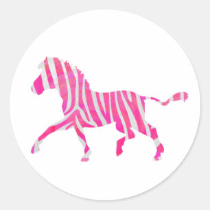 Adesivo Redondo Zebra, rosa-quente e branco, silhueta