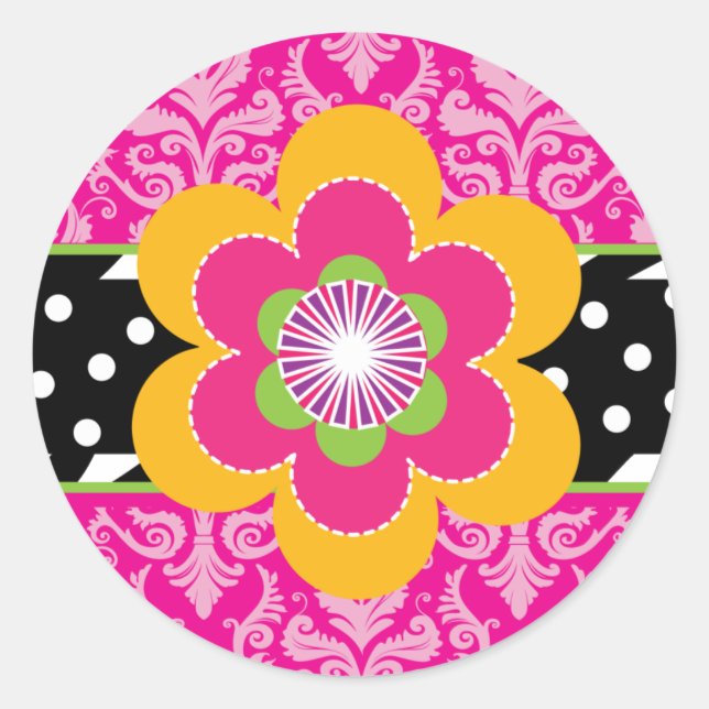 Adesivo Redondo Zebra Sassy e Stickers Florais (Frente)