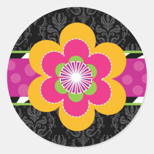 Adesivo Redondo Zebra Sassy e Stickers Florais