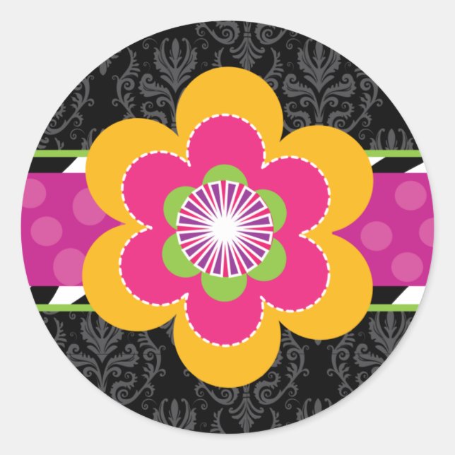 Adesivo Redondo Zebra Sassy e Stickers Florais (Frente)