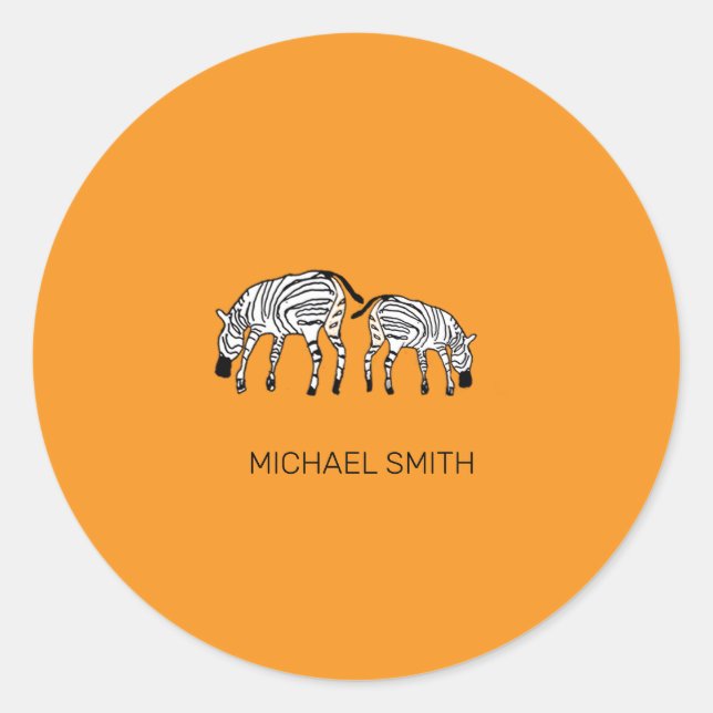 Adesivo Redondo Zebras Quenianas Cuecas, Laranja de Arte Africana (Frente)