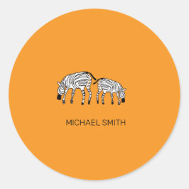 Adesivo Redondo Zebras Quenianas Cuecas, Laranja de Arte Africana