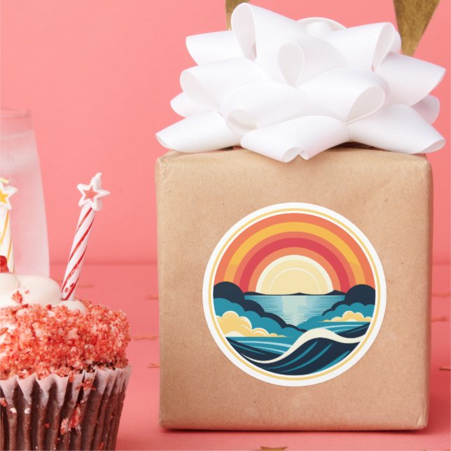 Adesivo Redondo Zen Art Deco Sunset sobre Água (Festa)