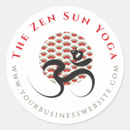 Adesivo Redondo Zen Asian Red Sun Yoga Moderna Caligrafia Om Aum