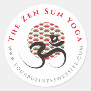 Adesivo Redondo Zen Asian Red Sun Yoga Moderna Caligrafia Om Aum