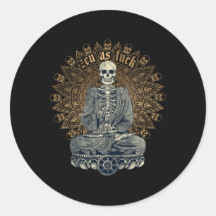 Adesivo Redondo Zen Como Divertido Budista Yoga Esqueleto Meditaçã