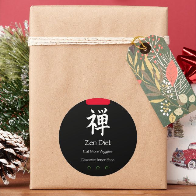 Adesivo Redondo Zen Diet Come Mais Vegggens Preto BG (Feriado)