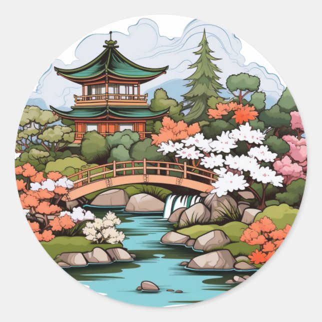 Adesivo Redondo Zen Garden Landscape Sticker (Frente)