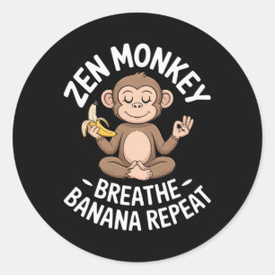 Adesivo Redondo Zen Macaco Respirar Nana Repetir Engraçado Yoga Me