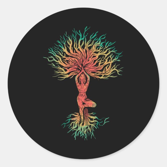 Adesivo Redondo Zen Meditação Yoga Life Tree Omm Gift (Frente)