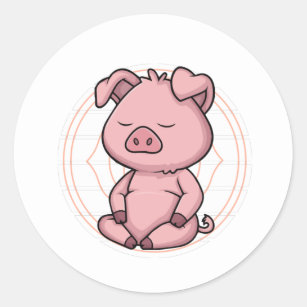 Adesivo Redondo Zen Yoga Meditation Pig