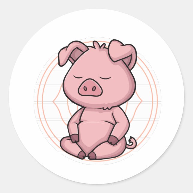 Adesivo Redondo Zen Yoga Mindthing Meditation Pig (Frente)