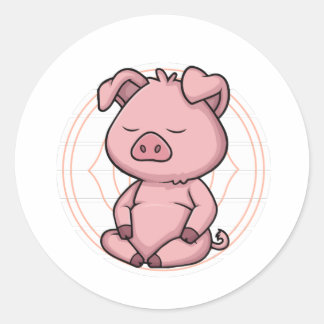 Adesivo Redondo Zen Yoga Mindthing Meditation Pig