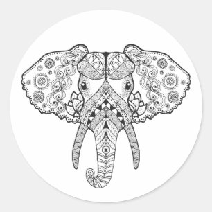 Adesivo Redondo Zentangle inspirou o elefante