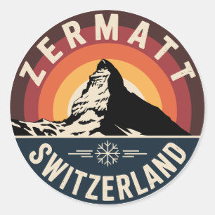 Adesivo Redondo Zermatt Suíça Alpes Suíços Retro