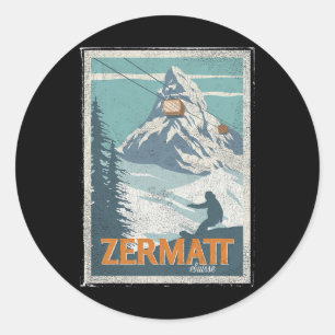 Adesivo Redondo Zermatt Suíça Esqui de Inverno Snowboard Esqui