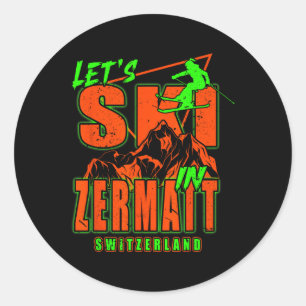 Adesivo Redondo Zermatt Vamos Esquiar Esqui Alpino Alpes Suíços Su