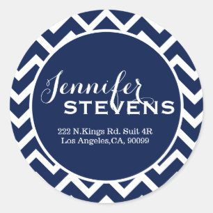 Adesivo Redondo Zigzag Chevron C Geométrico, Branco e Azul, Monogr