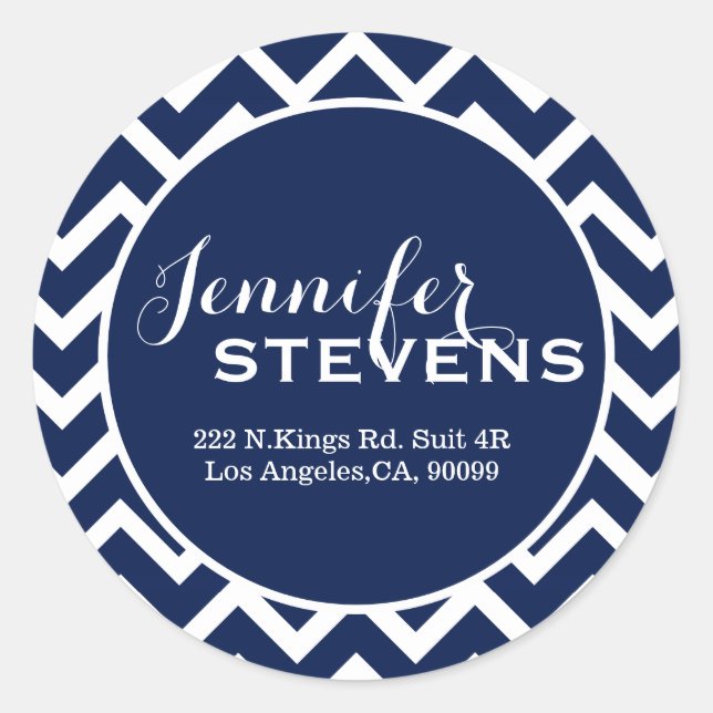 Adesivo Redondo Zigzag Chevron C Geométrico, Branco e Azul, Monogr (Frente)