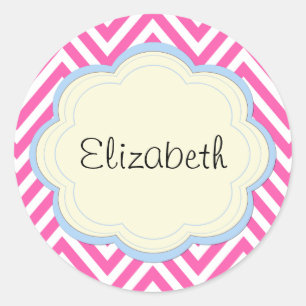 Adesivo Redondo Zigzag Rosa, Chevron Rosa, Padrão Onda, Seu Nome
