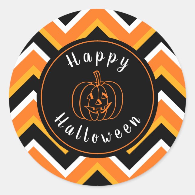 Adesivo Redondo Zigzags Brancos Pretos do Halloween (Frente)