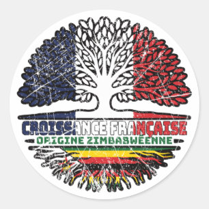 Adesivo Redondo Zimbábue, França, França, Árvore Bandeira