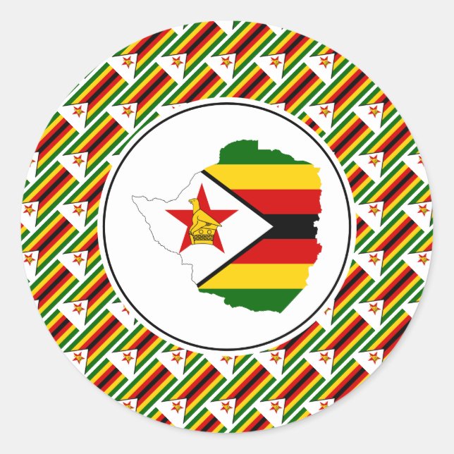Adesivo Redondo ZIMBABWE FLAG Zimbábue Mapa Na moda Patriótico (Frente)