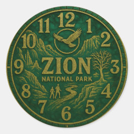 Adesivo Redondo Zion National Park Canyon Hiking and Eagle Art