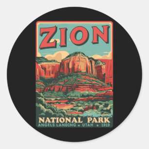 Adesivo Redondo Zion National Park Utah Angels Landing Vintage Hik