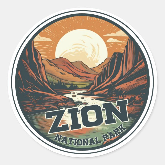 Adesivo Redondo Zion National Park Vintage Sunset Viagem (Frente)