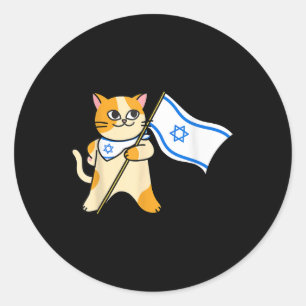 Adesivo Redondo Zionista Cat Israelita Flag Pro-israel Jewish