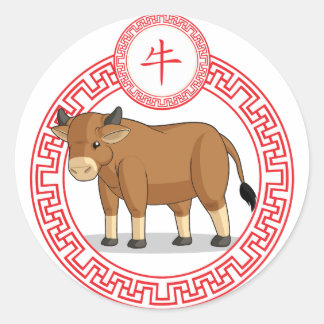Adesivo Redondo Zodiac Animal Chinês - Ox