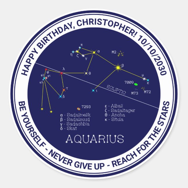 Adesivo Redondo Zodiac Constelação Aquarius (Frente)