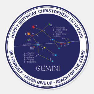 Adesivo Redondo Zodiac Constelação Gemini