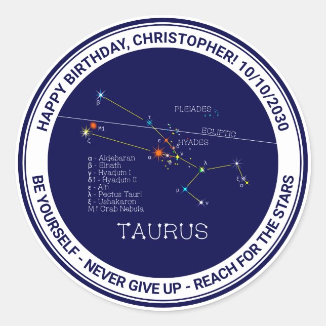 Adesivo Redondo Zodiac Constelação Taurus (Frente)