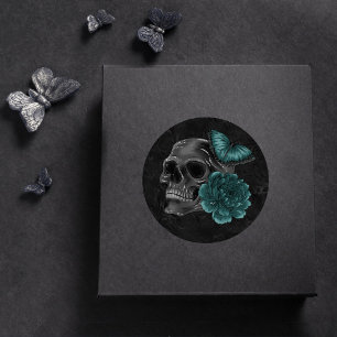 Adesivo Redondo Zodiac Magic   Rosas de crânio Gótico, verde-escur